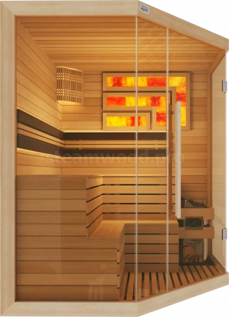 Трехместная угловая финская сауна Luxury из кедра
